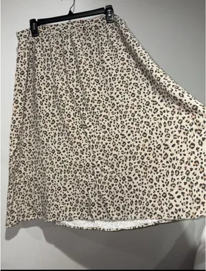 Nine West Leopard Print A-Line Midi Skirt XL Rayon Elastic Waist Brown Beige thumbnail 2