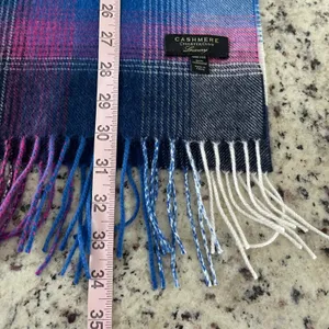 Charter Club Scarf Women OS Blue Pink Plaid Cashmere Luxury Fringe Winter Wrap thumbnail 6