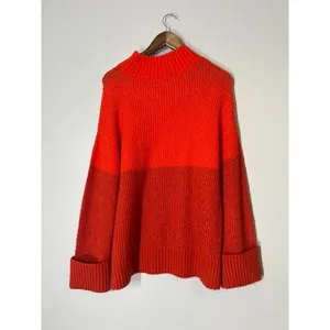 Z Supply Red Color Block Mock Neck Sweater Womens Sz M Cozy Chunky Knit thumbnail 3