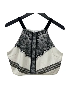 Lush Clothing Lace Halter Crop Top Women’s Size L White Black thumbnail 2