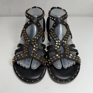 Free People 37 US 7 Gladiator Sandals Black Leather Studded Strappy Boho Flat thumbnail 5