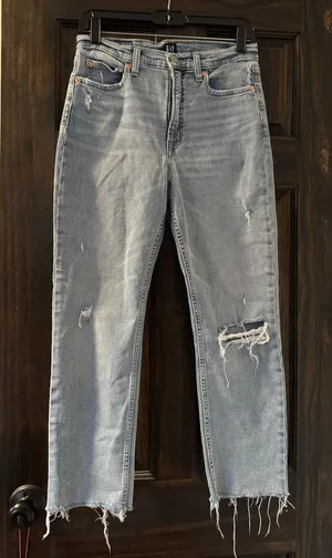 GAP Light Wash Distressed Straight Jeans thumbnail 1