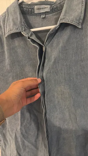 Denim Dress Button Up Short Sleeve Collared Neck thumbnail 3
