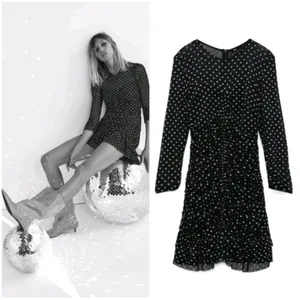 NWT Zara Swiss Dot Mesh‎ Tulle Ruched Mini Dress Size M Sheer Party Going Out thumbnail 2