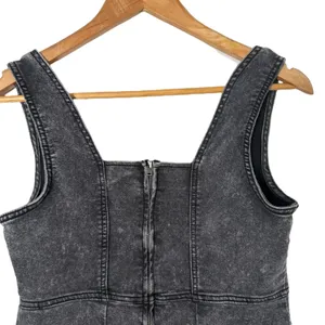 No Boundaries Black Denim Square Neck Pinafore Mini Dress Small Distressed‎ Grunge Goth Y2K thumbnail 5