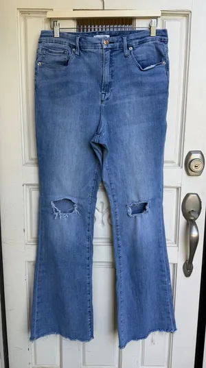 Good American Good Flare Distressed High Rise Jeans Blue GF899T Size‎ 15/33 thumbnail 1