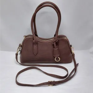 Womens Satchel Shoulder Bag Brown Croc Embossed Crossbody Handbag Work Everyday thumbnail 2