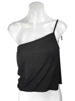 Tiger Mist Women's Black One Shoulder Sleeveless Cami Camisole Crop Tank Top S thumbnail 1