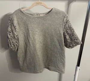 LOFT Gray Lace Short Sleeve Tee thumbnail 1
