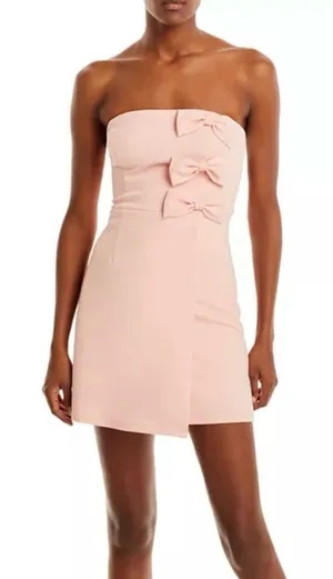 AQUA Strapless Straight Neck Bow Mini‎ Dress Rose Quartz Pink Size Large thumbnail 1
