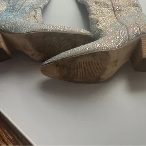 Boutique Silver Crystals Bling Rhinestone Western Cowboy Boots Size 5 6 thumbnail 7