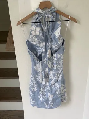 Reformation Samira Halter Neck Mini Dress - Blue New- NWT thumbnail 4