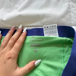 Nike Womens Dri-FIT 2-in-1 Running Shorts Purple Green Just Do It Large Active thumbnail 4