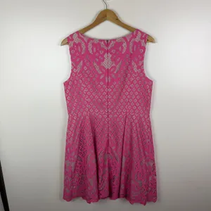 Adrianna Papell Giselle Pink Floral Lace Fit and Flare Dress Sz 12 Wedding Party thumbnail 5