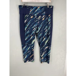 Tek Gear Womens Capri Leggings Abstract Brushstroke Mesh Panels Navy Blue 1X thumbnail 2