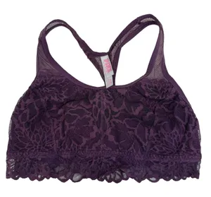 Victoria's Secret PINK M Medium Lace Bralette Bra Pullover‎ Lace Strappy Purple thumbnail 1