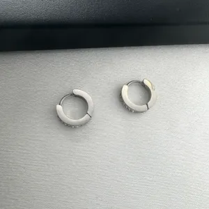 CZ Small Silver Hoop Earrings for Men Women Streetwear Unisex Style thumbnail 3