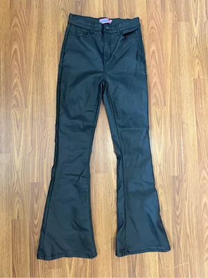 Edikted Luna High Rise black faux leather flare pants minimalist medium thumbnail 2