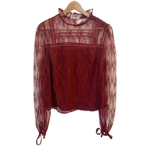 Tularosa Sheer Lace Top M Romantic Victorian Coquette Whimsigoth Ruffle Burgundy thumbnail 2