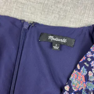 Madewell Dress Womens 6 Blue Floral V-Neck Short Sleeve Fit Flare Lined Chiffon thumbnail 6