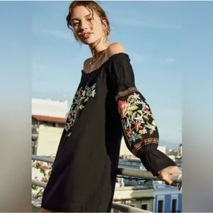 Free People Fleur‎ Du Jour Floral Embroidered Off-the-Shoulder Mini Dress Small thumbnail 7