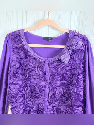 RYU Purple‎ Very Fairy Coquette Mesh Front Button-up Cardigan, Large thumbnail 3