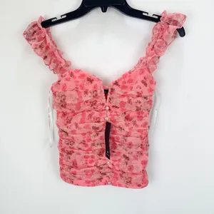 Lulus Flirtatious Sweetness Hot Pink Floral Ruched Ruffled Tank Top Small NWT thumbnail 4