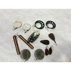 Lot of 7 Boho Earrings Mixed Materials Wood Tribal‎ Ethnic Hoop Drop Dangle thumbnail 6