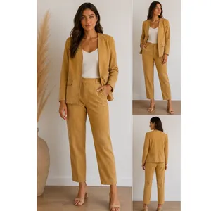 Terry Lewis Classic Luxuries Suede‎ Leather Pant Suit Blazer Set Camel Tan Sz L thumbnail 2