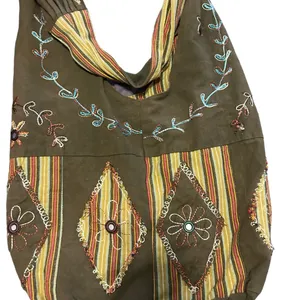 Green floral boho fabric bag thumbnail 3