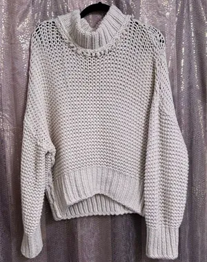 Free People My Only Sunshine Ivory Cream Chunky Open Knit Sweater Size Large thumbnail 1