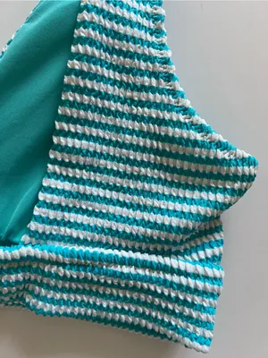 {American Eagle Aerie} Brand New Crinkle Stripe Longline Plunge Bikini Top thumbnail 8