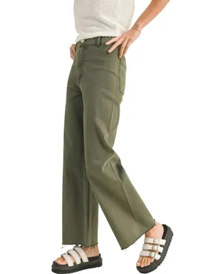 Miou Muse Wide Leg Denim Jeans Women's Small Faded Olive Raw Hem Festival NWOT thumbnail 4