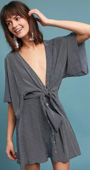 Faithfull the Brand Vinci Tie-Front Dress Cut Out Striped‎ Navy Blue Size US 6 thumbnail 1