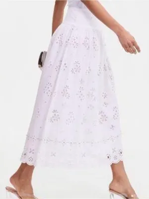 INC International Concept Crystal Embellished Eyelet Midi Skirt Size Large thumbnail 2