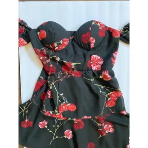 White Fox Black Red Floral Rose Off Shoulder Mini Dress Bustier‎ Large L thumbnail 10