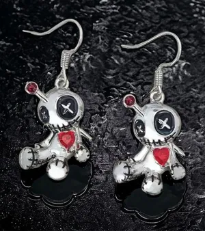 1pair Creative Funny Silver‎ Plated Voodoo Doll Pendant Earrings, Trendy Punk thumbnail 1