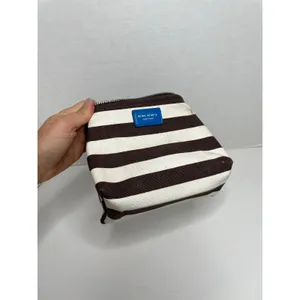 Henri Bendel Cosmetic Bag Brown White Stripe Blue Strap thumbnail 8