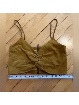 Michelle Mason Suede Twist Crop Top in Mustard Size 0 thumbnail 9