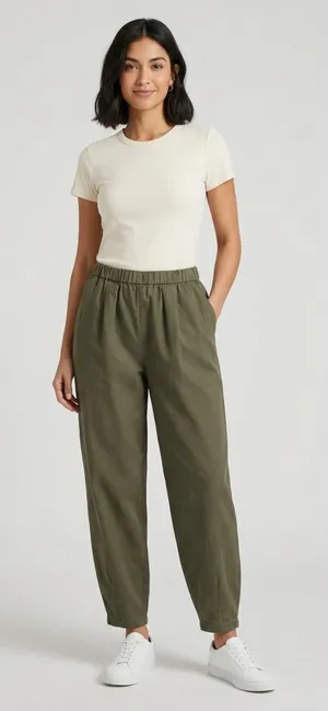 Studio CLIP Japanese Olive Green Rayon Hemp Blend Wide Leg Elastic Pants Sz L thumbnail 1