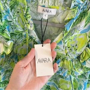 NWT Avara Maddie Ruffled Tie Neck‎ Top Large Green thumbnail 2