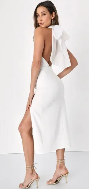 Lulus Glamorous Promise White Organza Halter Bodycon Midi Dress MSRP $79 thumbnail 2
