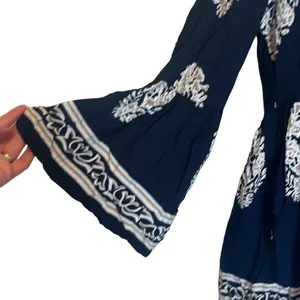Altar'd State Blue Tan‎ Boho Print Bell Sleeve High Low Front Tie Top XS Flowy thumbnail 5
