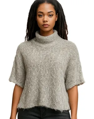 Stradivarius Gray Dolman Half Sleeve Fuzzy Eyelash Knit Zip Sweater Top Size S thumbnail 1