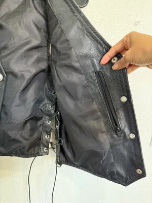Pro Rider Women’s Black Genuine Leather Motorcycle Biker Vest Lace Up Size S-M thumbnail 7