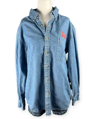 Port Authority Fiesta Graphic Denim Button Up Shirt Size L Long Sleeve Cowboy thumbnail 1