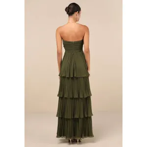 NWT Lulus Seriously Sensational Olive Strapless Tiered Maxi Dress Gala Size M thumbnail 4