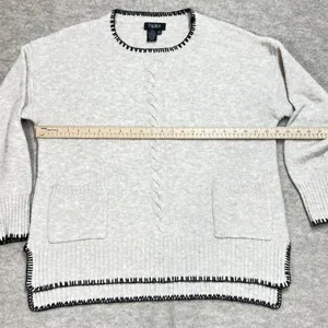 Papillon Womens XL Oatmeal Blanket Stitch‎ Cable Knit Pocket Sweater Minimalist thumbnail 6
