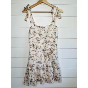 Princess Polly Ivory Floral Print Tie Shoulder Ruffled Hem Sleeveless Mini Dress Size 6 thumbnail 3