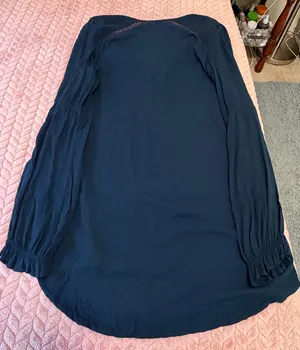 Free People Navy Blue Peasant Ruffled Long Sleeve Babydoll Tunic thumbnail 5